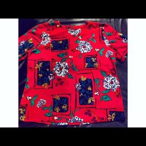 Red Flower print shirt, Size medium.